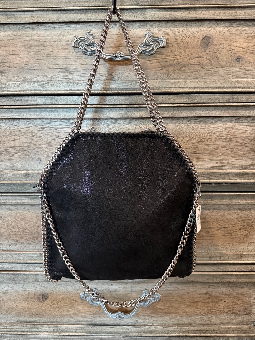 Lily Rain Textured Iridescent Black Chain-Trim Shoulder Bag - Women